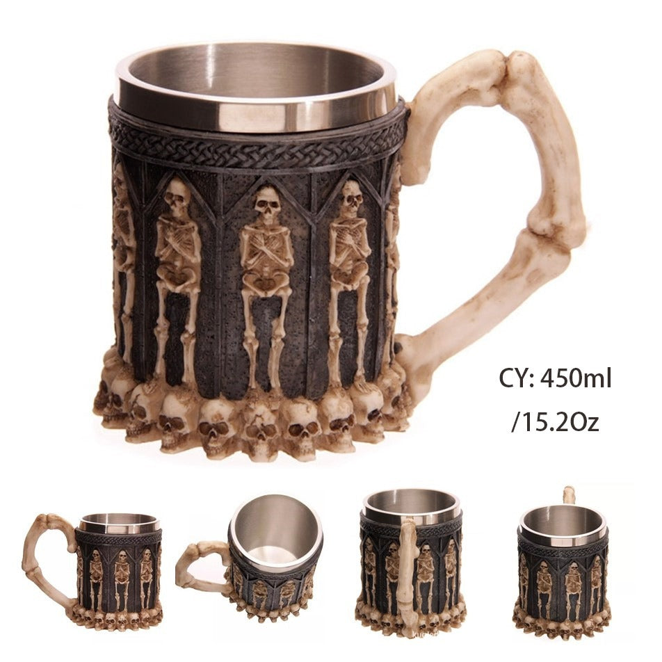 Resin and Stainless Steel Beer 450ml Mug / Retro Viking Pub Bar Mug with Mummy