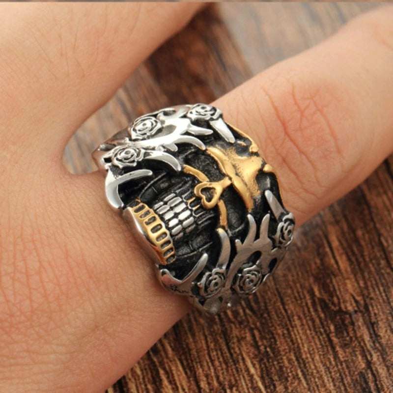 Retro Skull Double Color Ring / Punk Rock Mens Cool Rings / Alternative Fashion Jewelry
