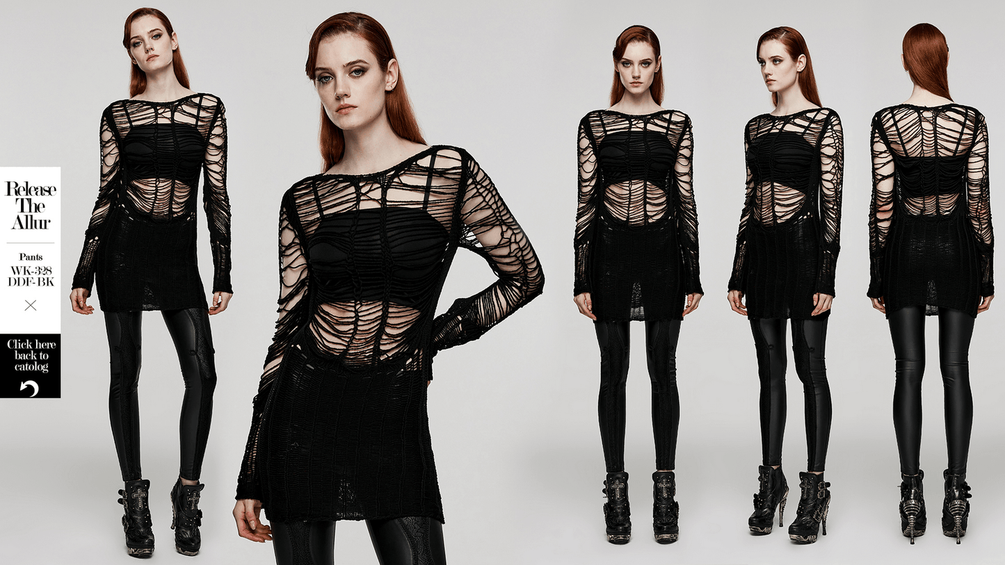 Ripped Black Gothic Punk Long Sleeve Sweater