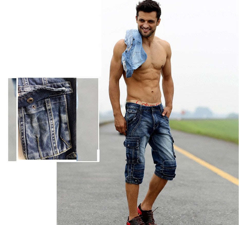 CLEARANCE / Rock Style Men cargo shorts / Washed denim / Alternative fashion clothing