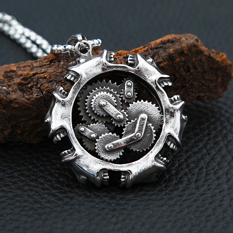 Rock Style Pendant Of Mechanical Skull / Unisex Necklace Gothic Stainless Steel Jewelry