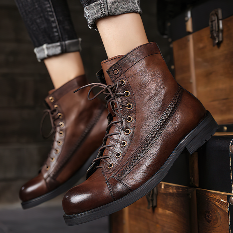 Rock Style PU Leather Men's Boots / Aesthetic Shoes For Men / Vintage Lace-up Ankle Boots