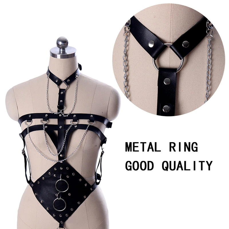 Sexy Alluring Bondage Belt Body PU Leather and Chain / Fashion Punk Bdsm Fetish Belt Suspenders