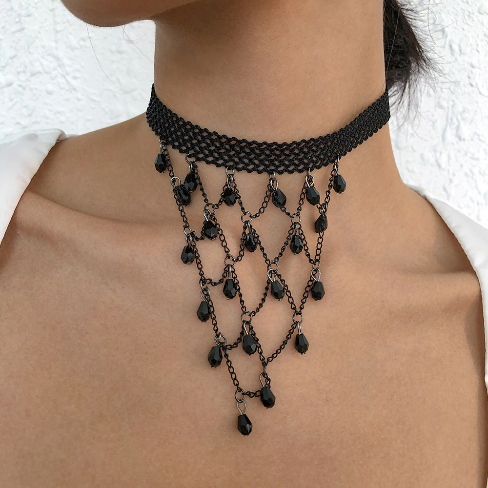 Sexy Black Lace Necklace for Women / Short Choker Necklace / Steampunk Style Jewelry