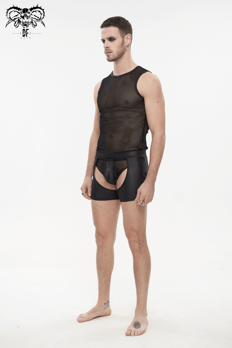 Sexy Men's See-Through Underwear with Side Lace Up / Alternative Black Elastic Waistband Underwears