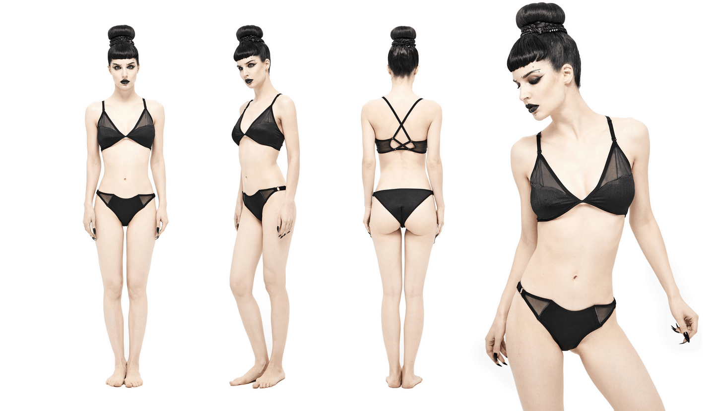 Sexy Two-Piece Swimsuit with Adjustable Crossed Back Straps / Women's Bat Shaped Front Bikini