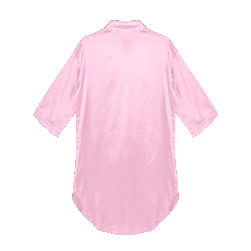 Sexy Women's Satin Shirt with 3/4 Sleeve / Female Nightshirt Solid Color