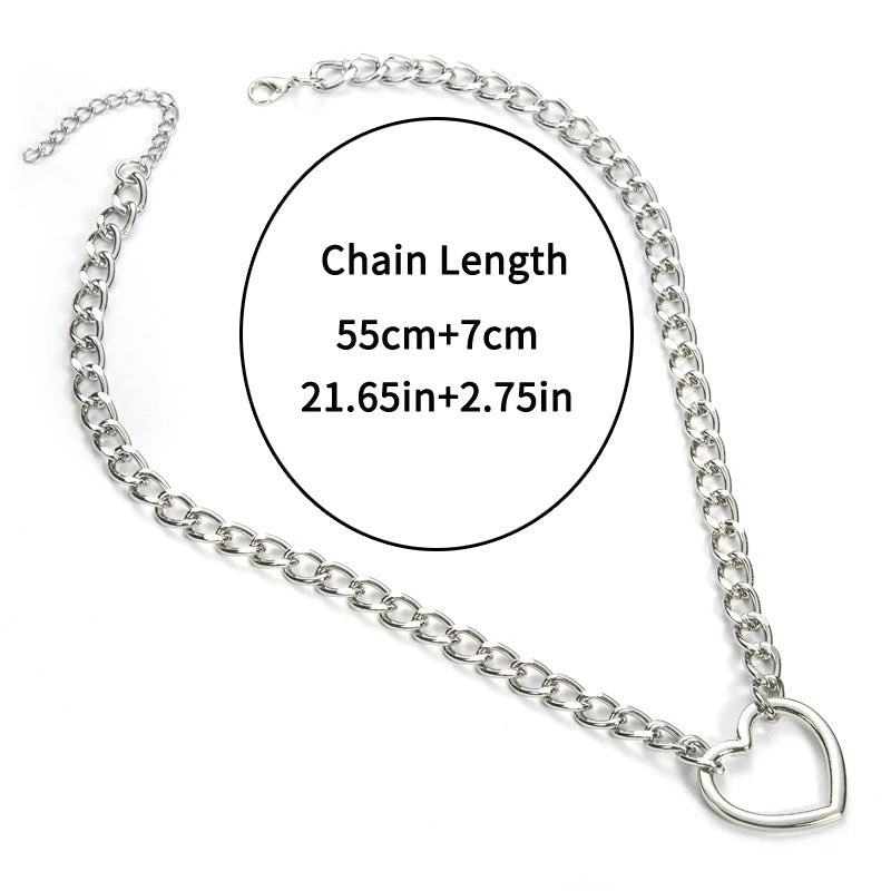 Silver Color Chain Necklace / Gothic Heart Shape Pendant Necklace / Witch Festival Fashion Jewelry