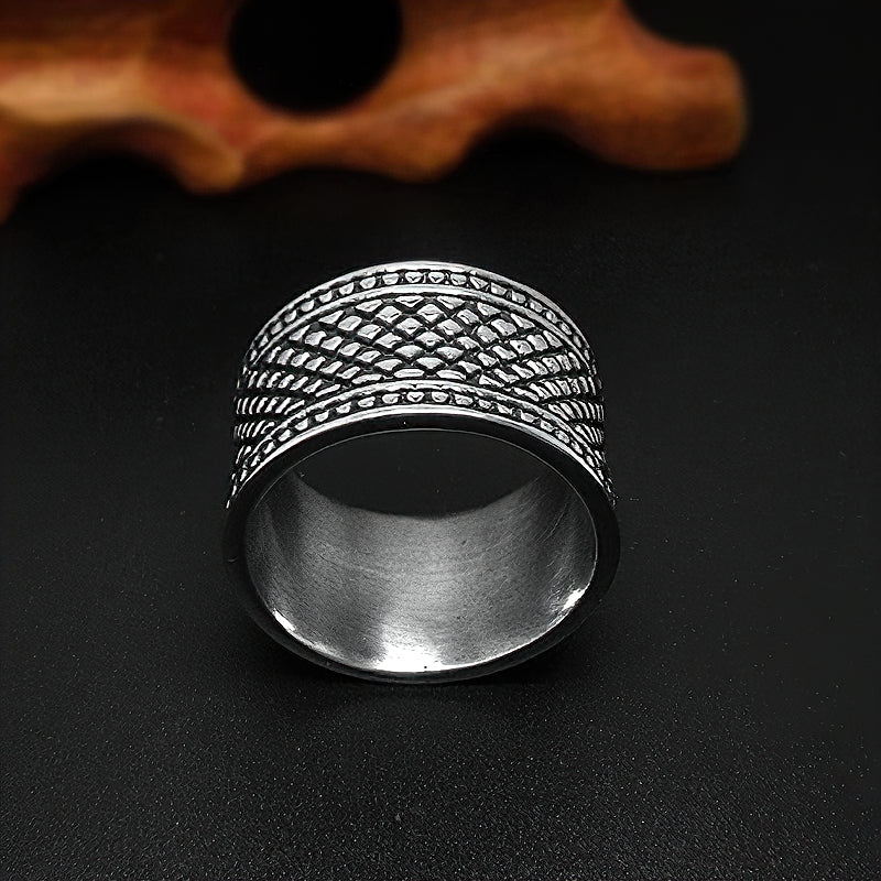 Silver Color Grid Pattern Men's And Women's Ring / Unisex Wide Finger Ring / Stainless Steel Jewelry