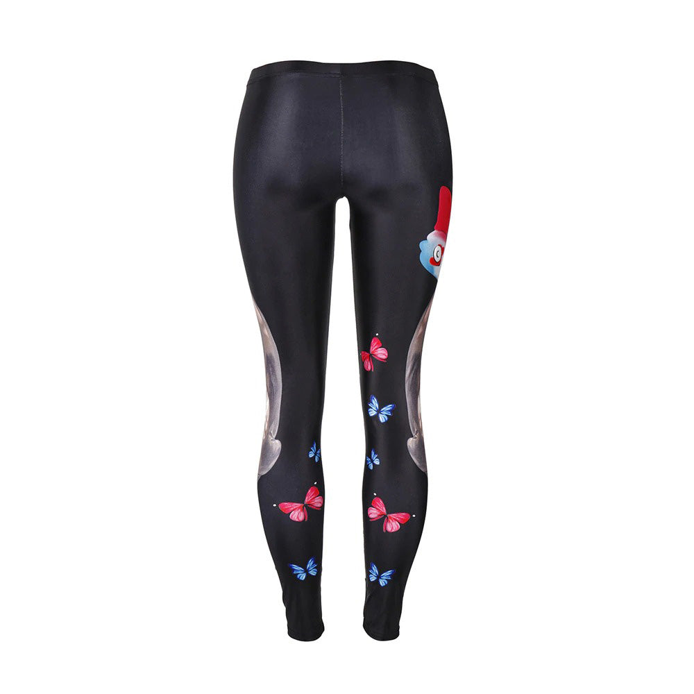 Skeleton Halloween Leggings Womens / Female Workout Pants with Digital Print in Gothic Style #1