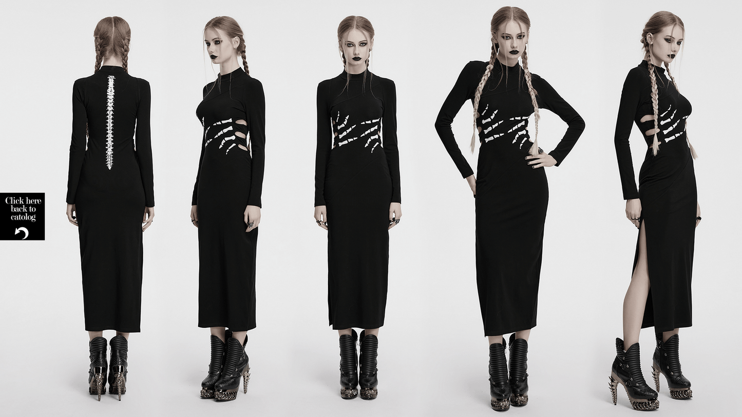 Skeleton Print Black Dress with Ghost Claw Design