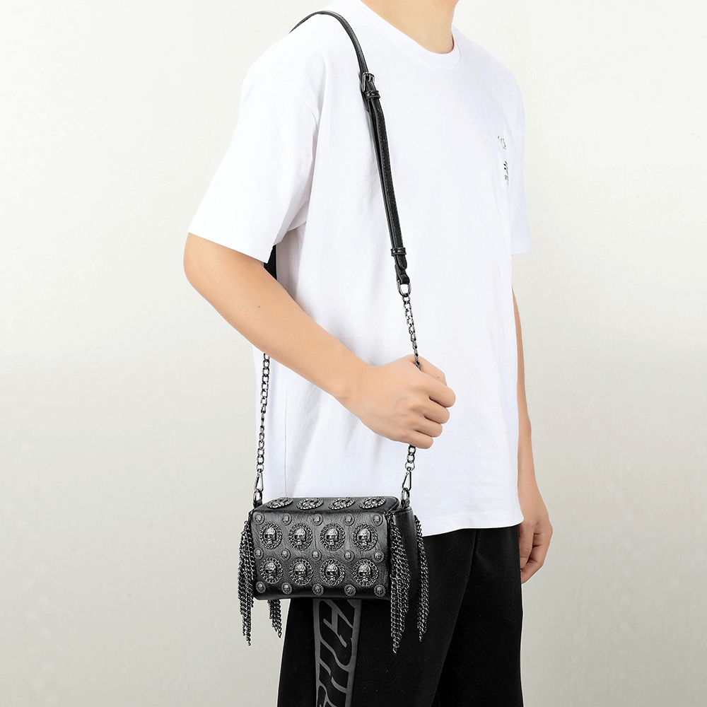 Skull Crossbody Bag With Tassel Chains / Gothic Shoulder Handbag With Strap