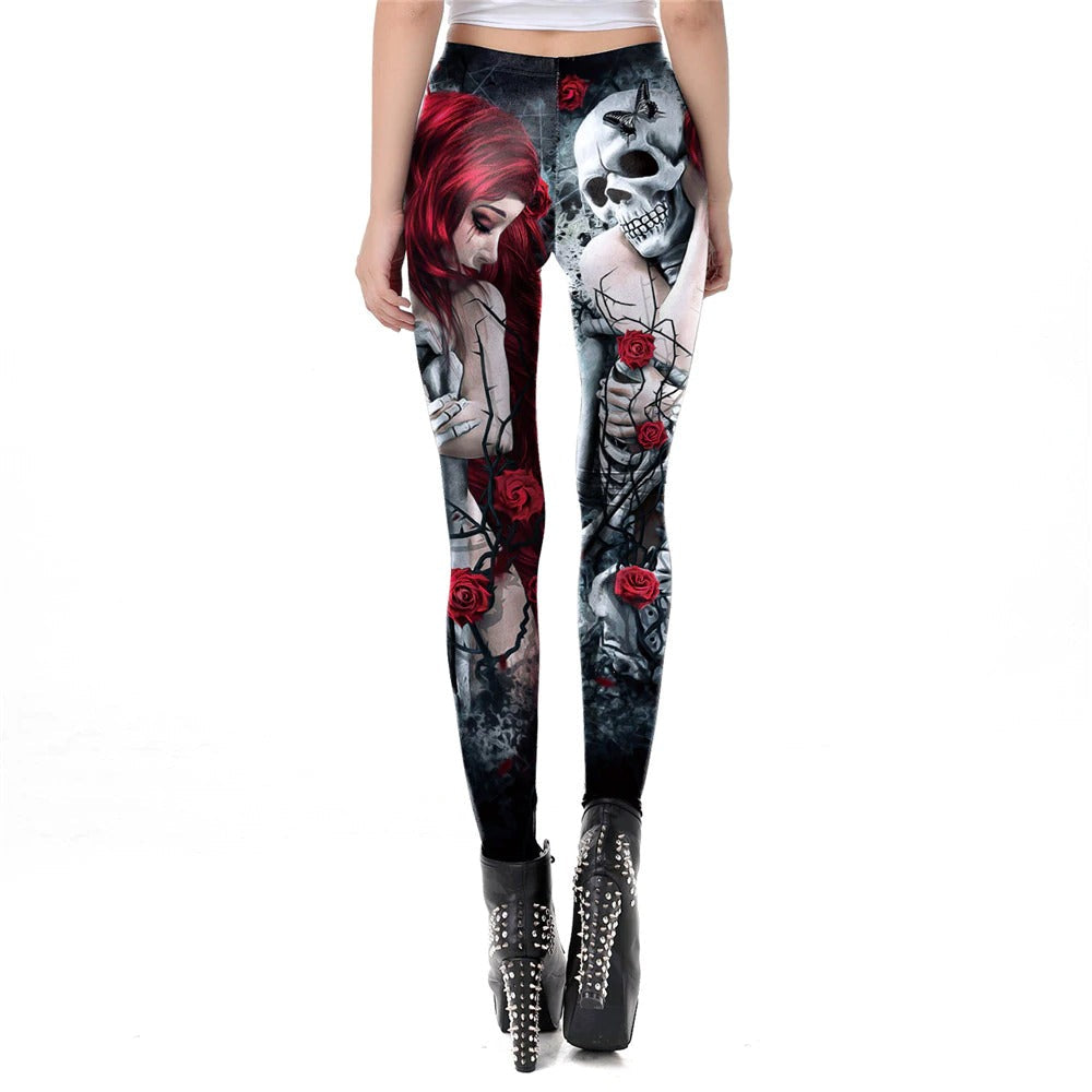Skull Head Print Leggings for Halloween / Women Carnival Ghost Pattern Pants in Gothic Style #6