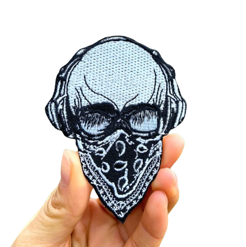 Skull In Bandage And Headphones Patch On Clothing / Unisex Accessory For Jackets and Bags