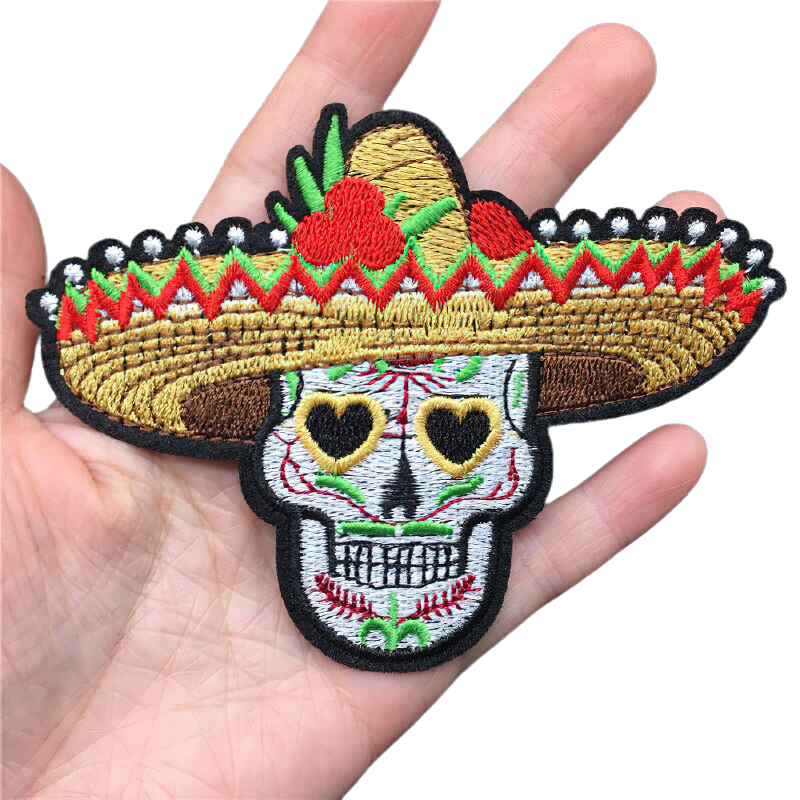 Skull In Mexican Hat Patches For Clothes / Gothic Embroidered Badges / Unisex Accessories