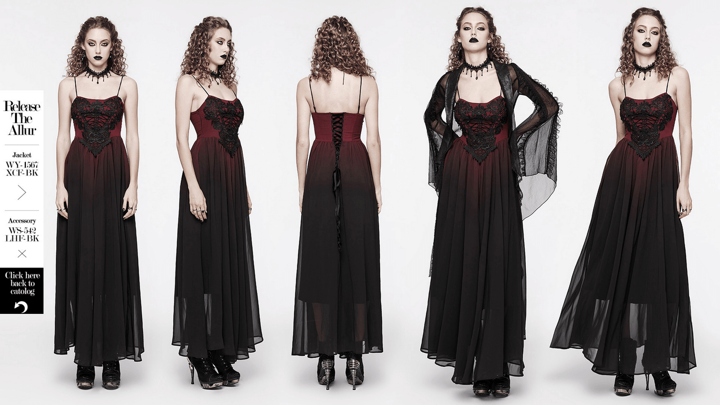 Sleek Gothic Long Dress with Adjustable Straps