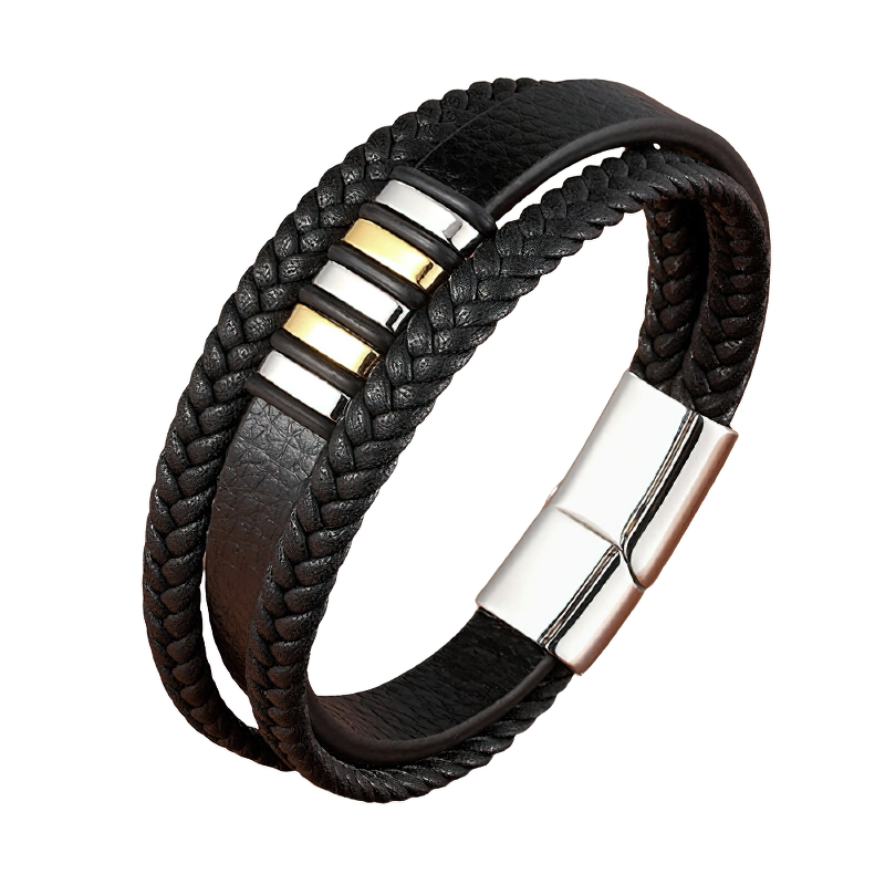 Stainless Steel Magnetic Clasp Bracelet for Men / Rock Style Genuine Leather Bracelet