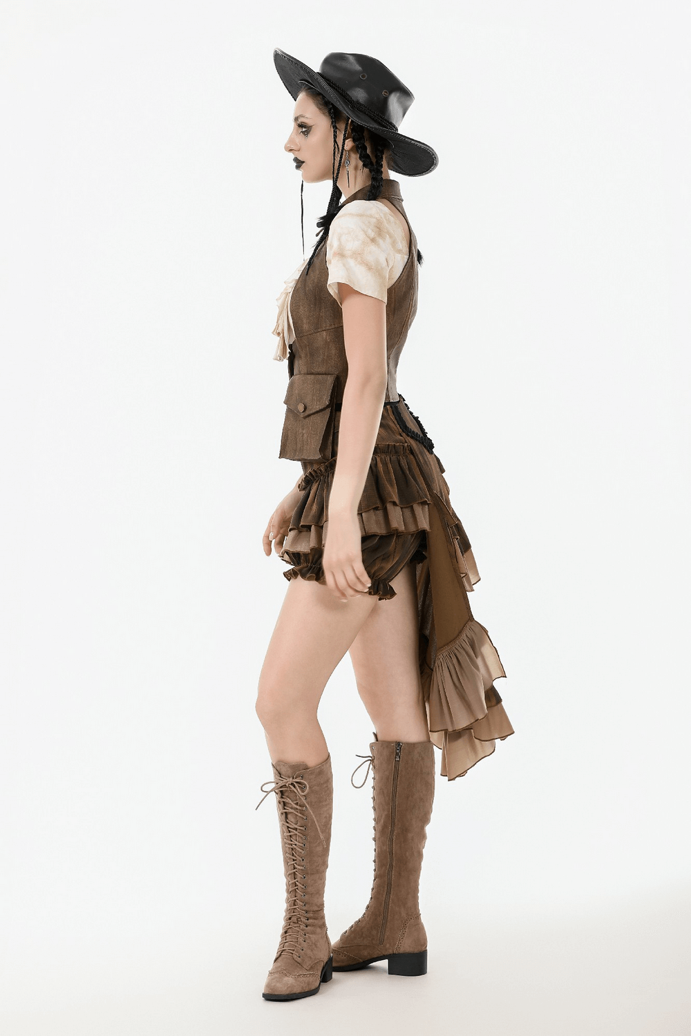 Steampunk Brown Waistcoat with Pockets and Button Closure