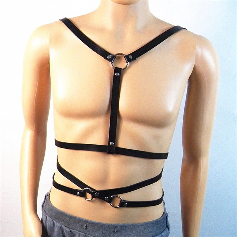 Sexy Body Harness For Men / Metal O Ring Harness Belts On Shoulder And Waist