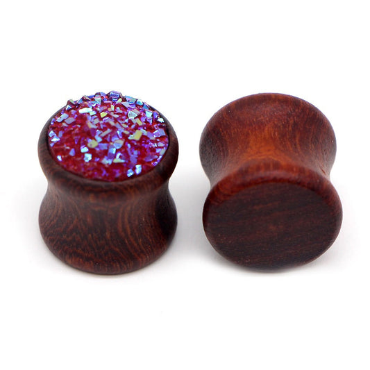 1 PC Bamboo Wood Ear Plugs Jewelry Gauges Flesh Tunnel Expander / Rose Red Resin Wiccan Jewelry