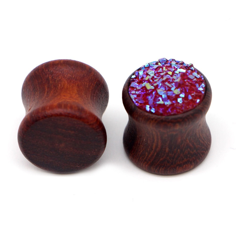 1 PC Bamboo Wood Ear Plugs Jewelry Gauges Flesh Tunnel Expander / Rose Red Resin Wiccan Jewelry