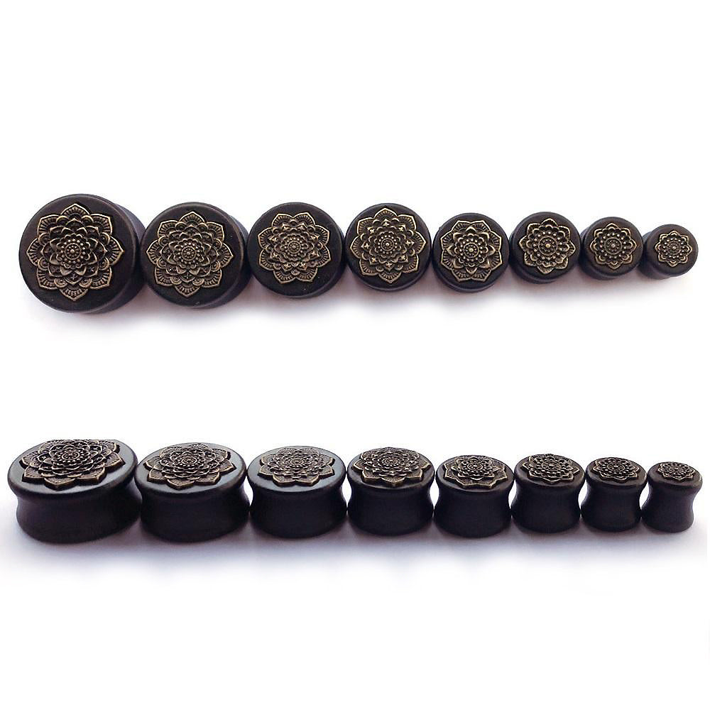 1 PC Bamboo Wood Ear Plugs Jewelry Gauges / Flesh Tunnel Expander with Mandala