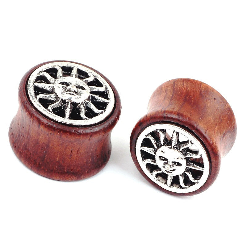 1 PC Bamboo Wood Ear Plugs Jewelry Gauges / Flesh Tunnel Expander with Sun