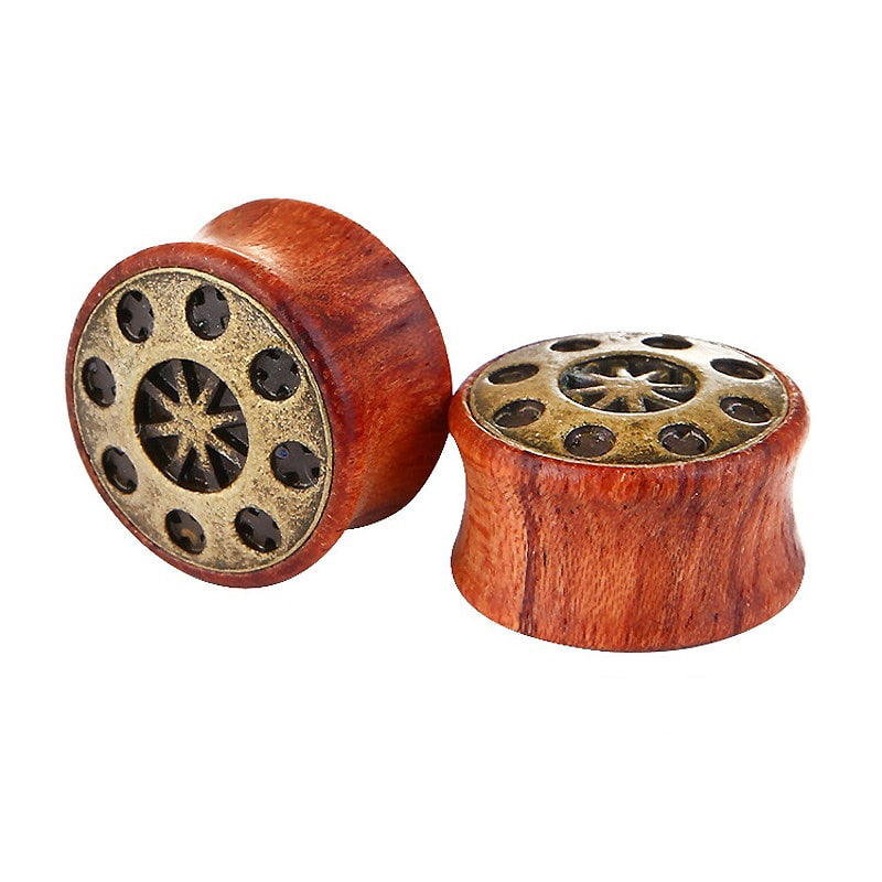 1 PC Bamboo Wood Ear Plugs Jewelry Gauges / Flesh Tunnel Expander with UFO