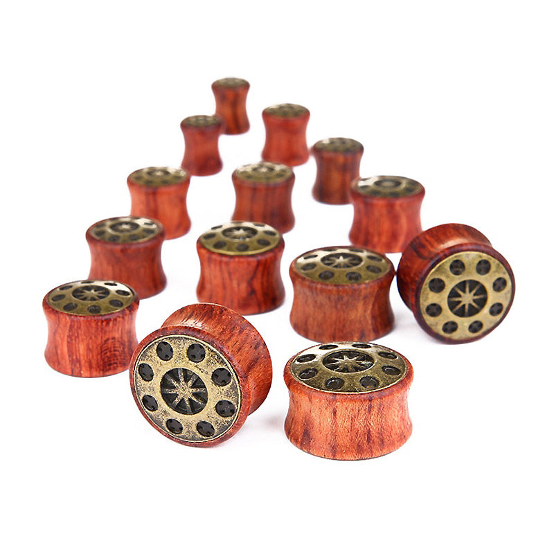 1 PC Bamboo Wood Ear Plugs Jewelry Gauges / Flesh Tunnel Expander with UFO