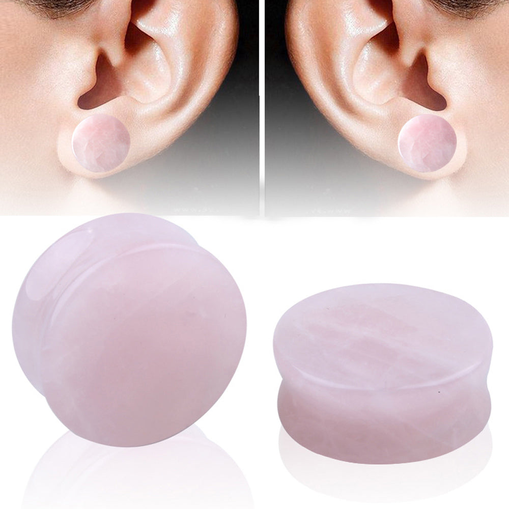 1PC Stone Ear Plugs / Gauges Earrings Flesh Tunnel Piercing / Rose Quartz Expander Body Jewelry