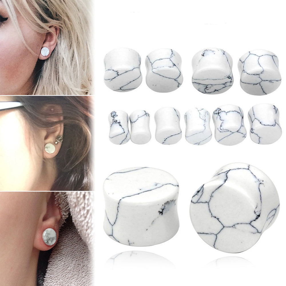 1PC Stone Ear Plugs / Gauges Earrings Flesh Tunnel Piercing / White Turquoise Expander Body Jewelry