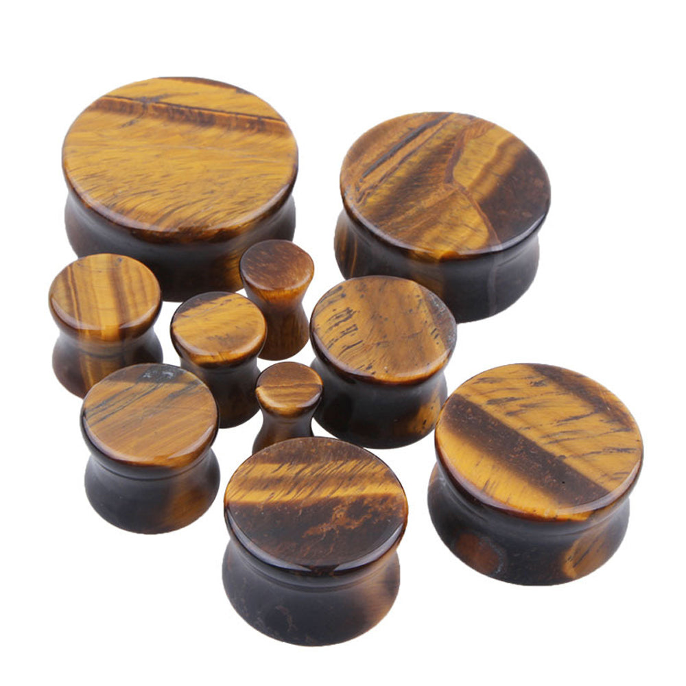 1PC Stone Ear Plugs / Gauges Earrings Flesh Tunnel Piercing / Yellow Tigerite Expander Body Jewelry