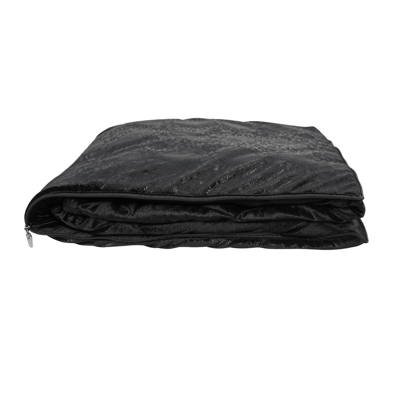 2-in-1 Cushion Blanket with Baroque Ornaments / Cosy Gothic Black Pillow & Blanket