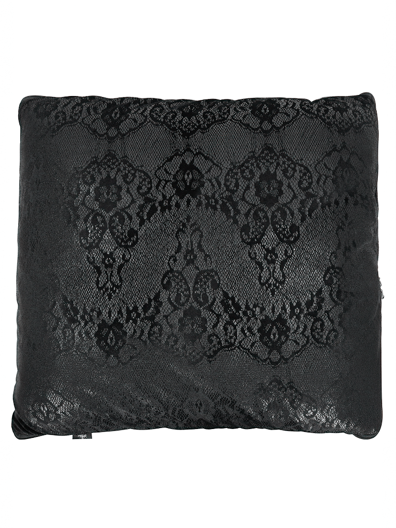 2-in-1 Cushion Blanket with Baroque Ornaments / Cosy Gothic Black Pillow & Blanket