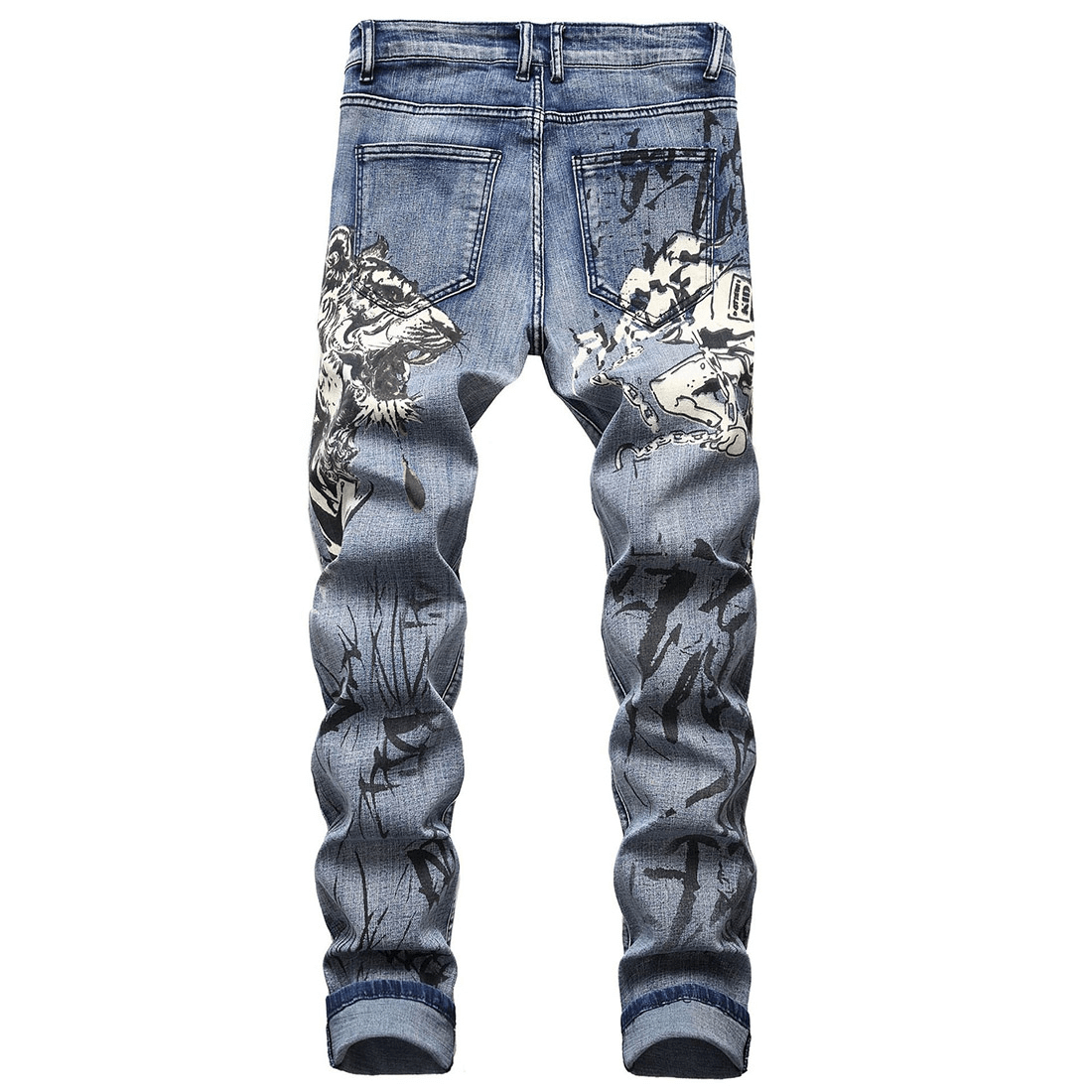3D Pattern Denim Pants in Alternative Style / Punk Zipper Straight Male Jeans