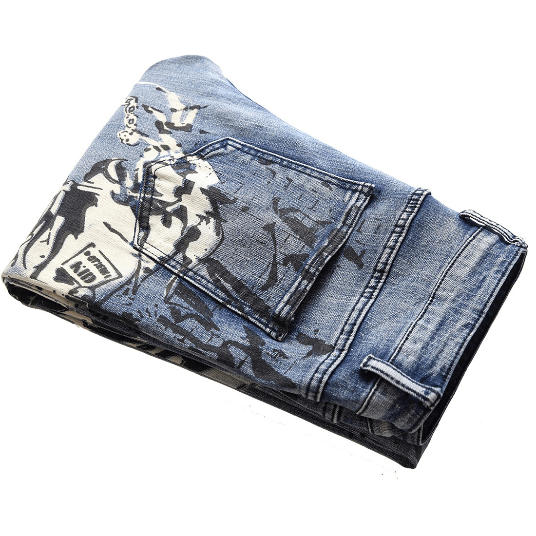 3D Pattern Denim Pants in Alternative Style / Punk Zipper Straight Male Jeans