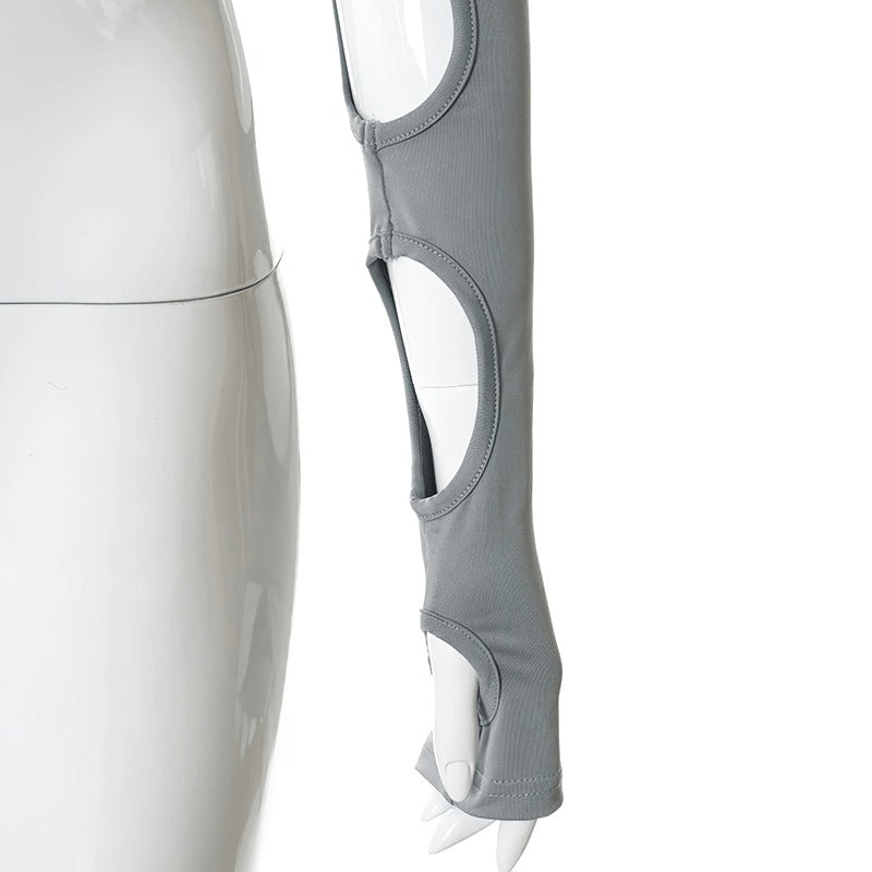 Sexy Cut Out Long Sleeves Crop Top / Women's Asymmetrical Short Tops in Alternative Style