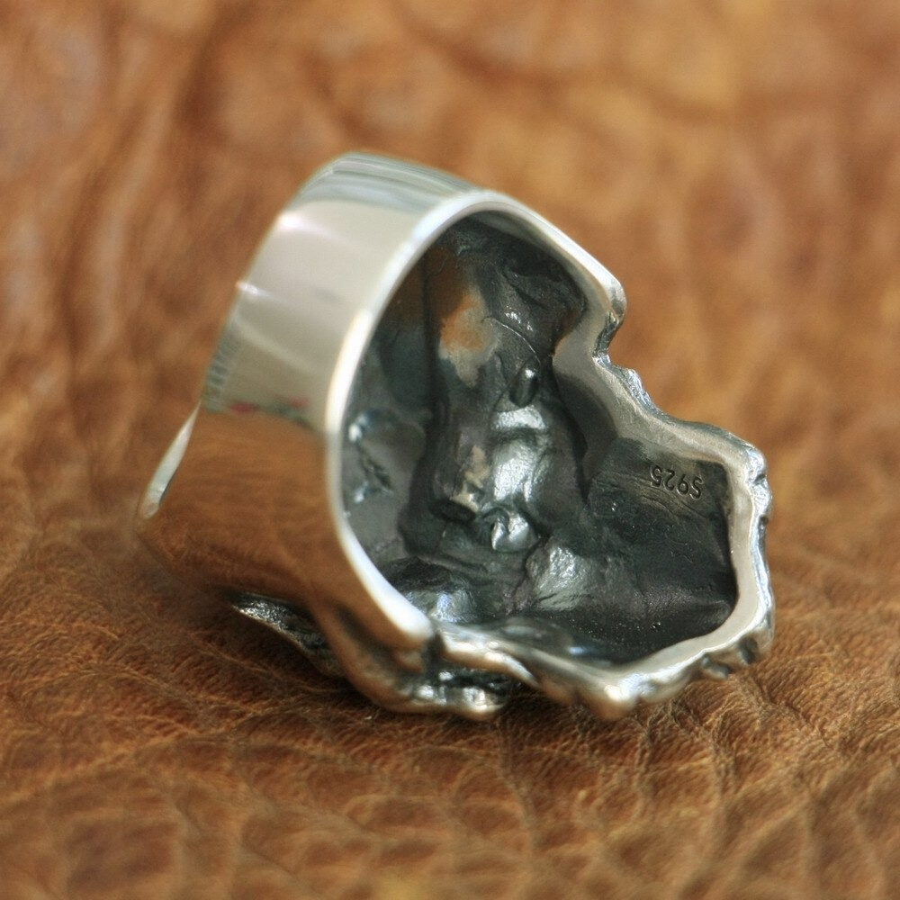925 Sterling Silver Devil Skull Ring / Vintage Rock Style Skull Ring / Biker Jewelry