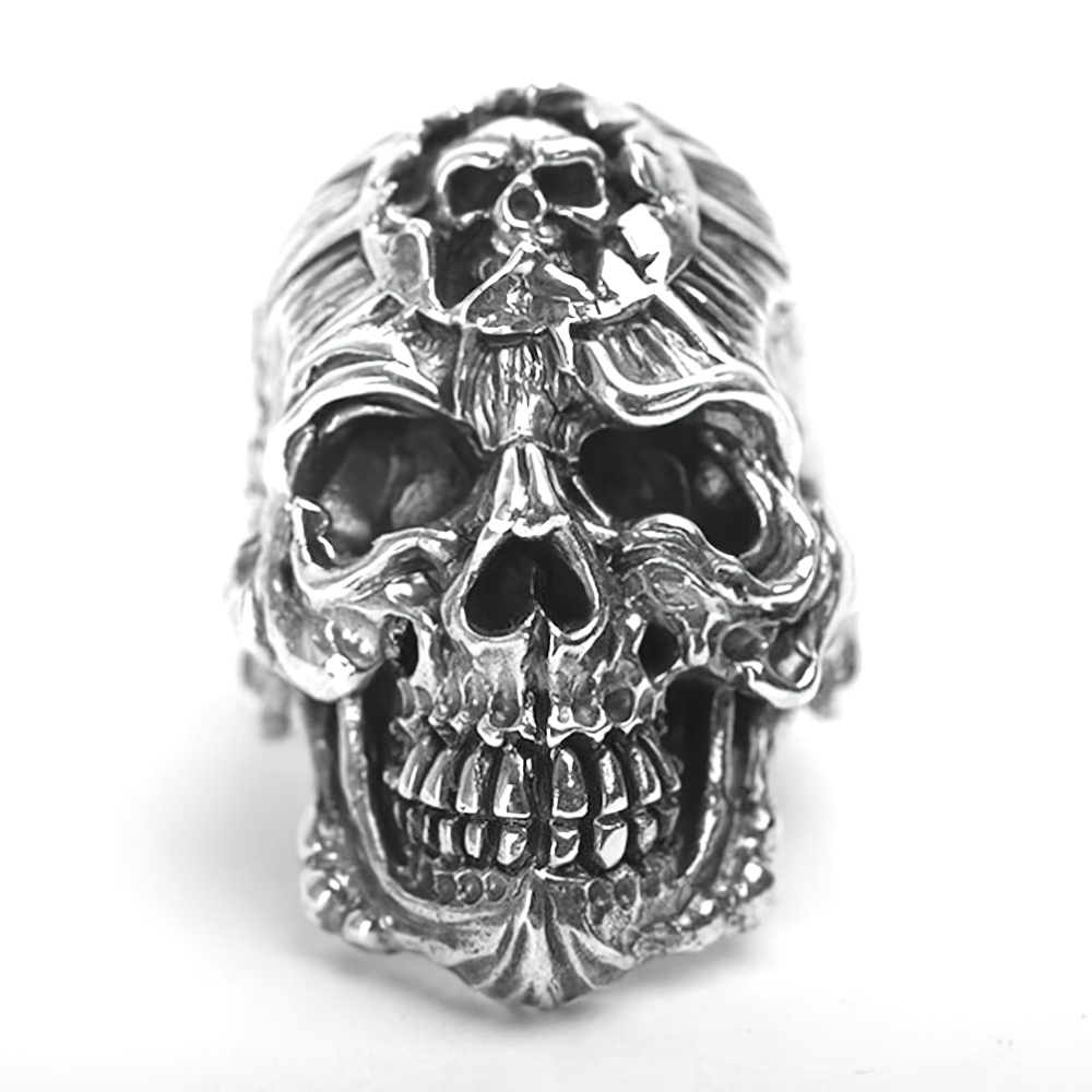 925 Sterling Silver Devil Skull Ring / Vintage Rock Style Skull Ring / Biker Jewelry