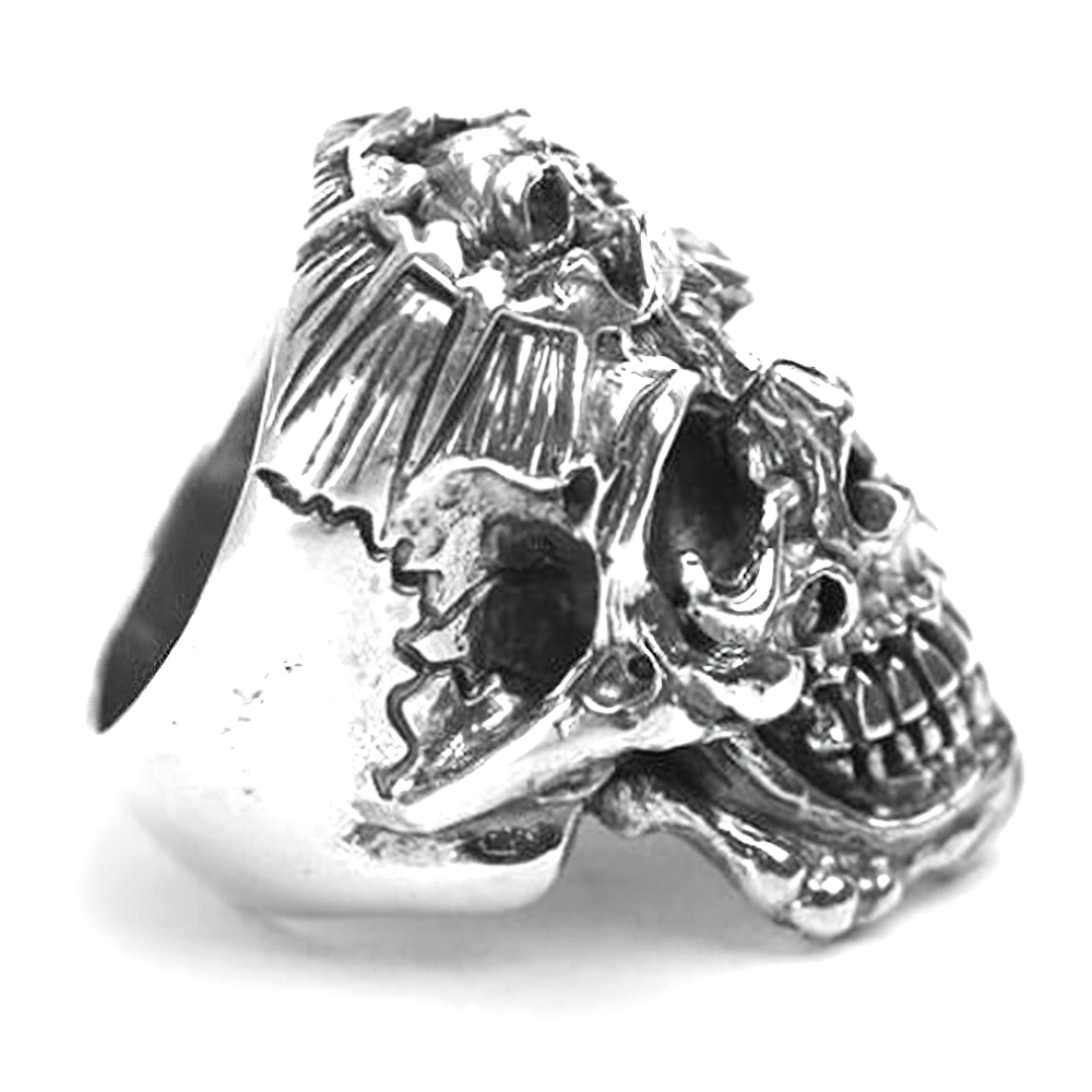925 Sterling Silver Devil Skull Ring / Vintage Rock Style Skull Ring / Biker Jewelry