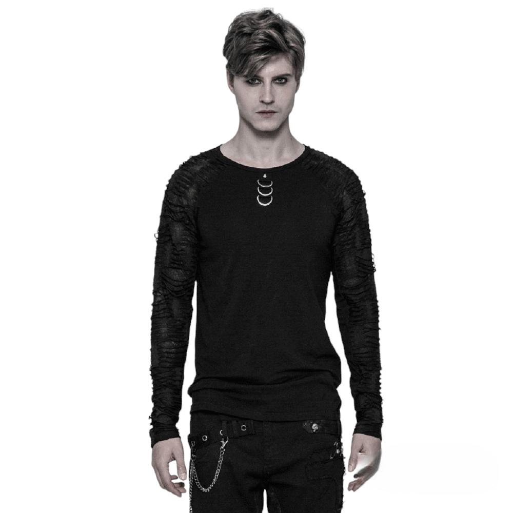 Black Sweatshirt with Ripped Knit Details on the Sleeves for Men