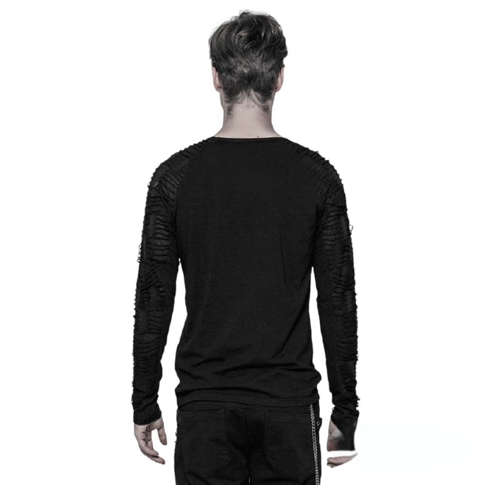 Black Sweatshirt with Ripped Knit Details on the Sleeves for Men