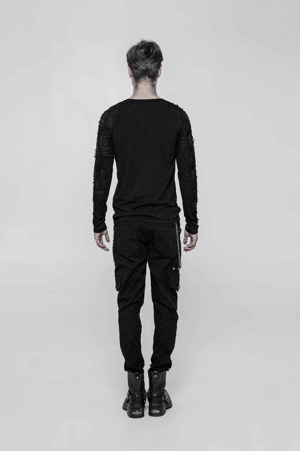 Black Sweatshirt with Ripped Knit Details on the Sleeves for Men