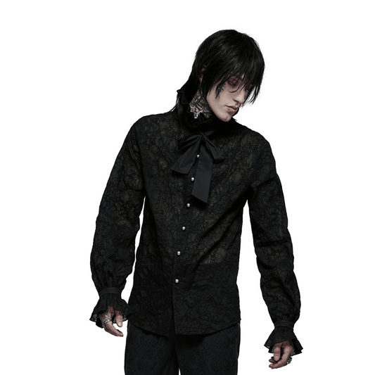 Abstract Lace Gothic Shirt With Ruffle Detail And Detachable Bow