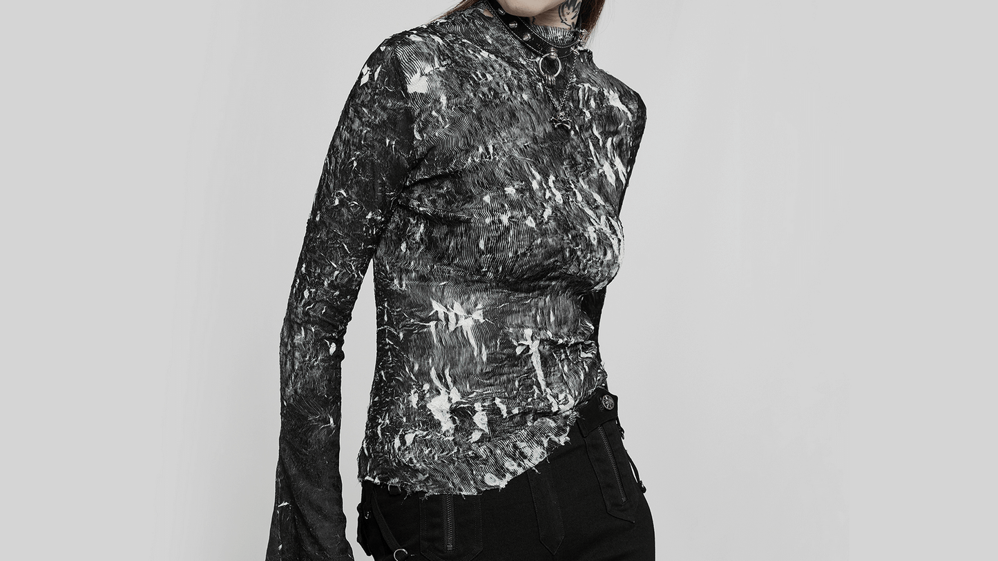Abstract Marble Gothic Fitted Top with Long Sleeves