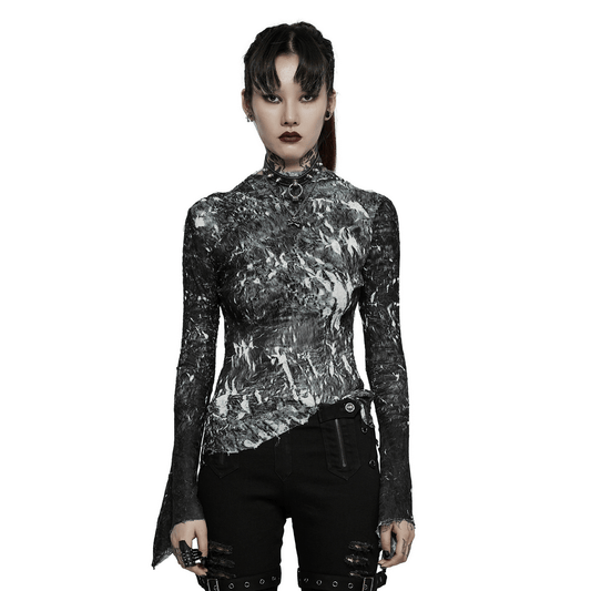 Abstract Marble Gothic Fitted Top with Long Sleeves