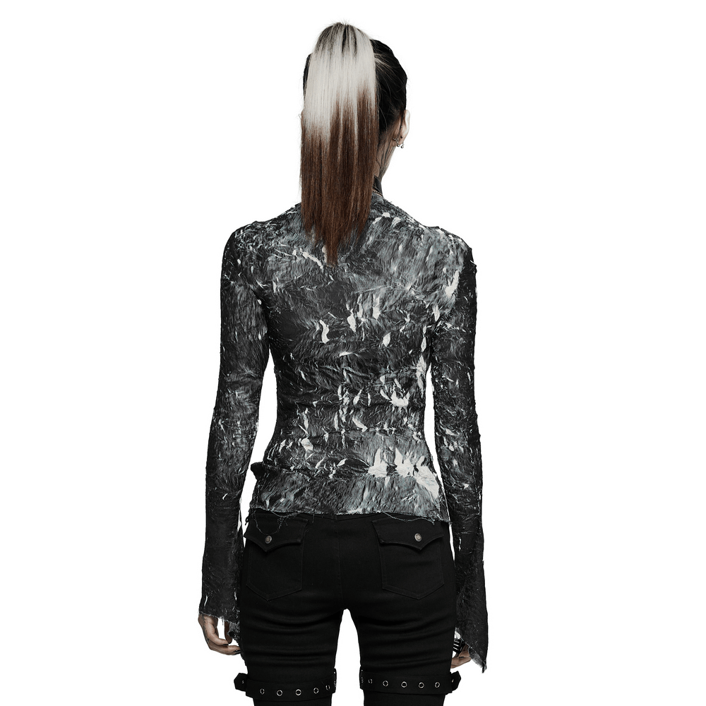 Abstract Marble Gothic Fitted Top with Long Sleeves
