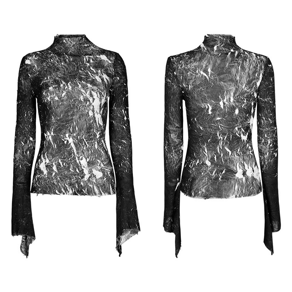 Abstract Marble Gothic Fitted Top with Long Sleeves