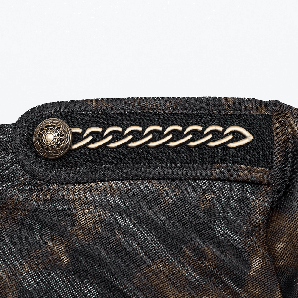 Abstract Print Stretch Mesh Tee with 3D Lace Shoulders