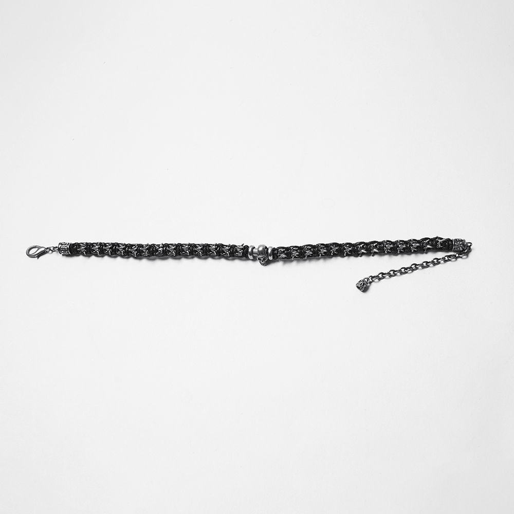 Adjustable Gothic Punk Necklace with Skull and Spine Beads